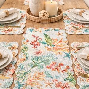 Set of 4 Reversible Coastal Quilted Cotton Placemats 17x13
